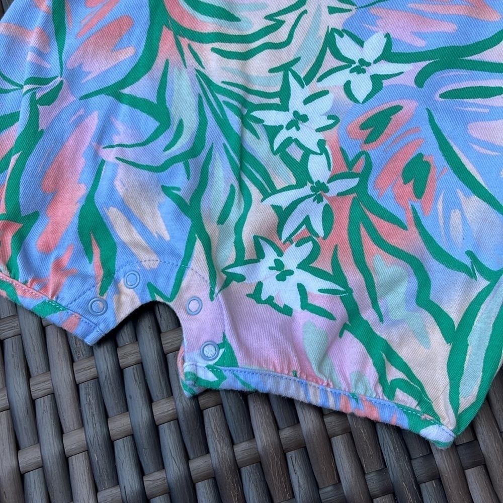 ADIDAS Infant Girls 3mo Logo Romper Short Sleeve Pastel Jungle Floral Cotton EUC - Picture 3 of 6